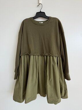 Ugerlov Olive Green Sweatshirt Poplin Bubble Dress Heart Detail Size S NWOT